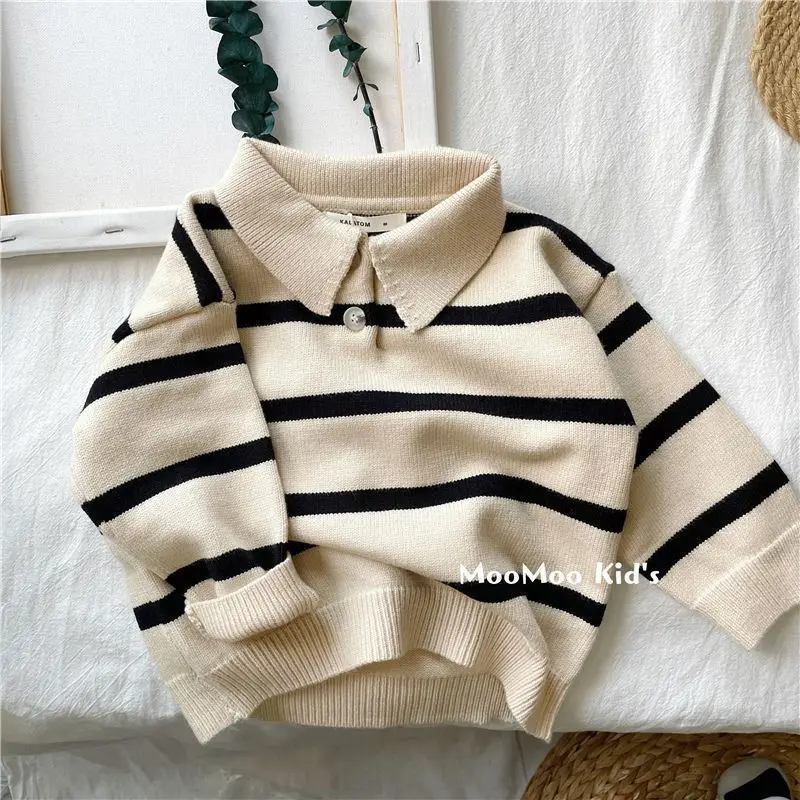 Children\'s Sweater Striped Spring and Autumn Boys and Girls\' Collar Sweater Baby Children\'s Clothing Sweater 2025 New