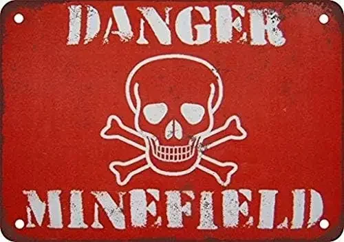 Metal Tin Sign Danger Minefield Vintage Look Reproduction Wall Decor