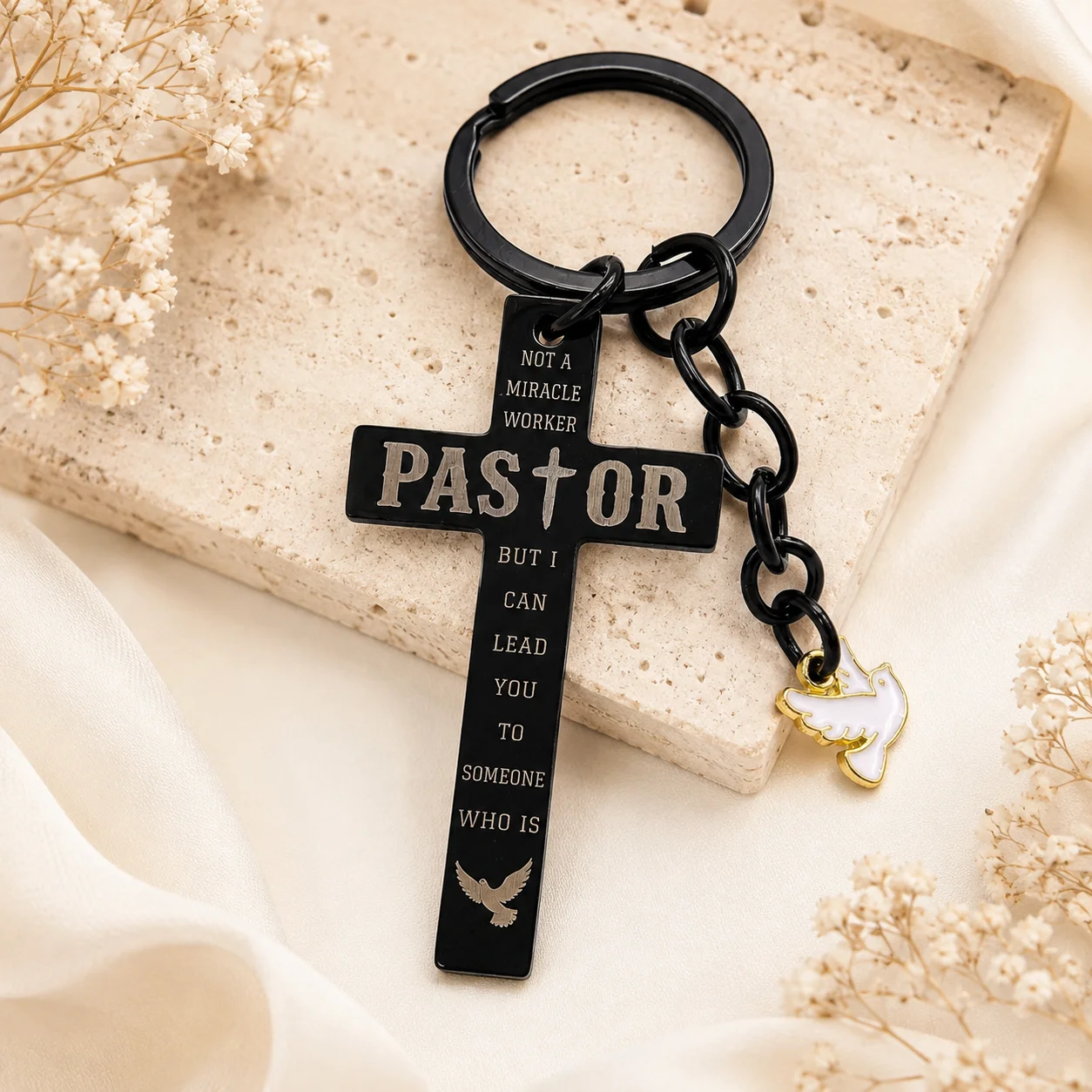 Pastor Cross Keychain, Dove Charm, Christian Appreciation Gift, Birthday, Easter, Xmas, Thanksgiving