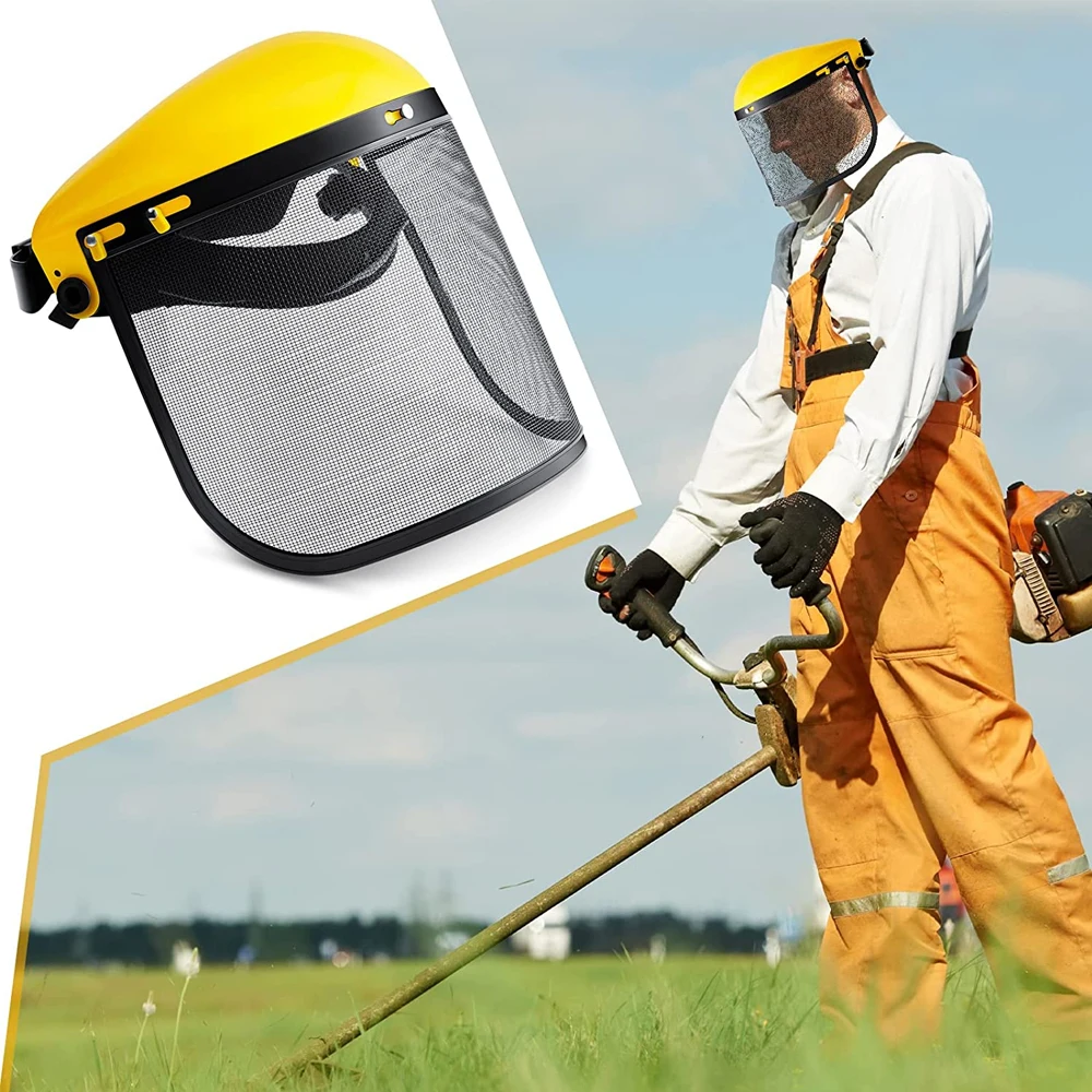 Safety Face Shield with Mesh Visor Protective Mask Full Face Chainsaw Helmet Hat for Trimmer Pole Pruner Weed Wacker Protection