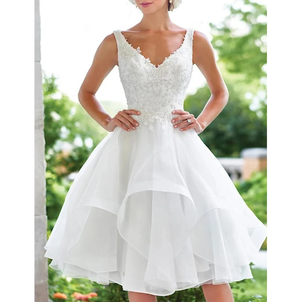 short-v-neck-a-line-wedding-dresses-knee-length-illusion-back-wide-straps-appliqued-tiered-bidal-gown-for-bride-vestido-de-novia