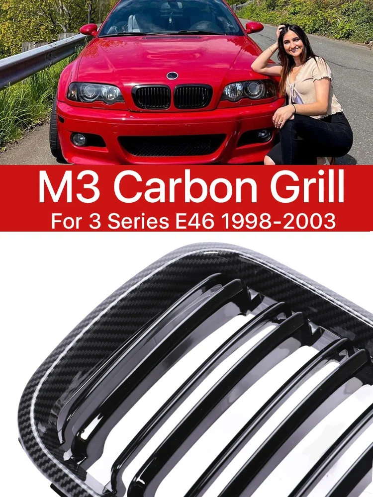 

New! Front Bottom Bumper Kidney Grills Carbon Fiber M Style Racing Lower Grille For BMW 3 Series E46 1998-2003 2002 2001 2/4 Doo