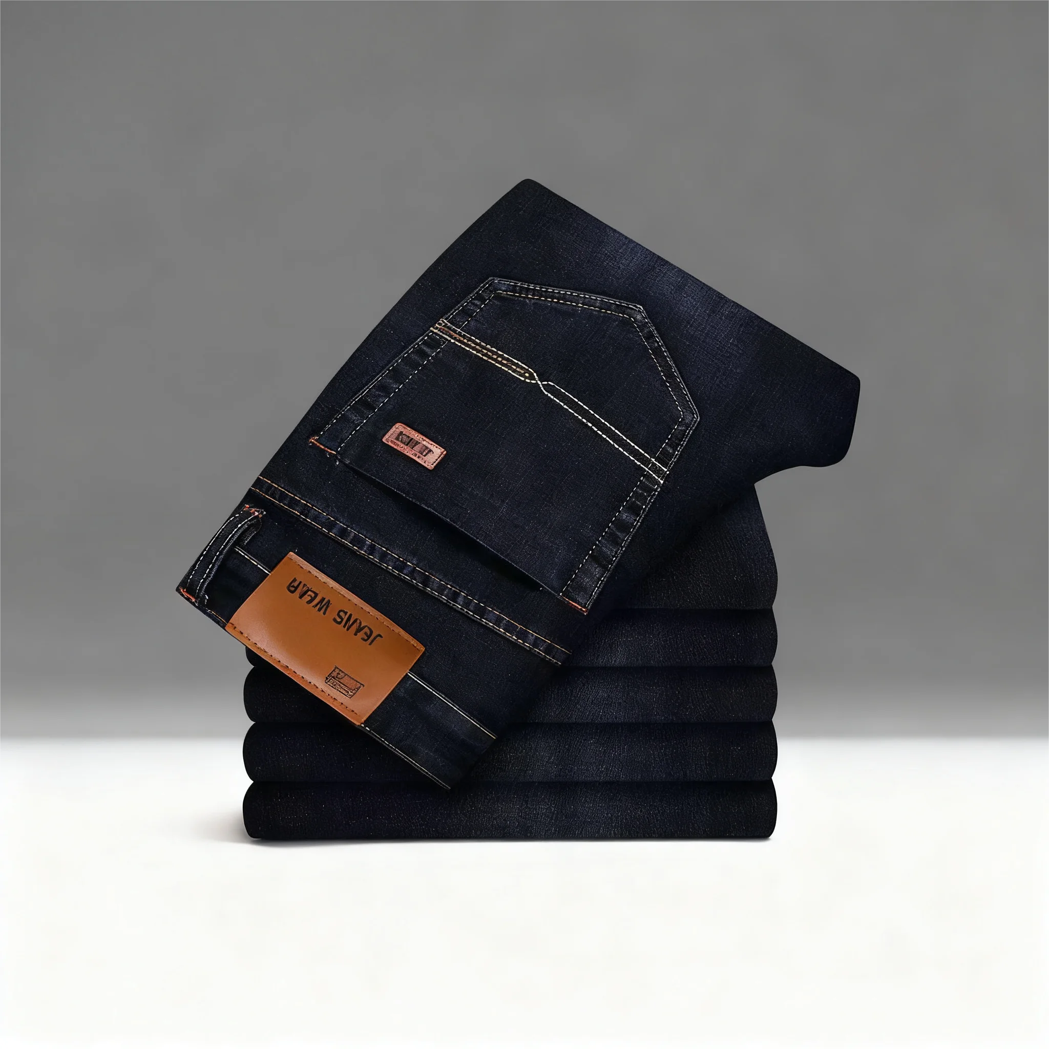 جديد ربيع 2025 جينز ضيق كلاسيكي ضيق للرجال نمط الشارع غير رسمي جينز ضيق للرجال بقصة ضيقة من قماش الدنيم الأزرق #4