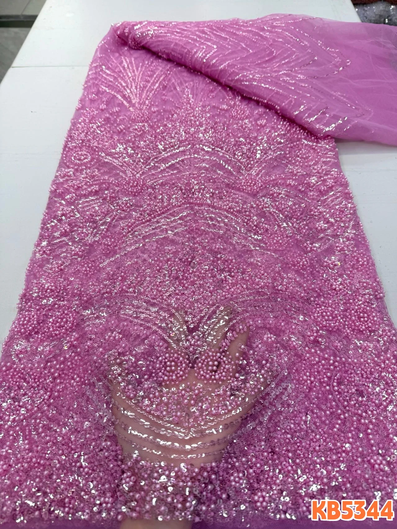 

Nigerian 5 Yards Embroidered Sequins Lace Fabric 2026 High Quality African Sequence French Lace Fabric for Dresses Sewing KB5353