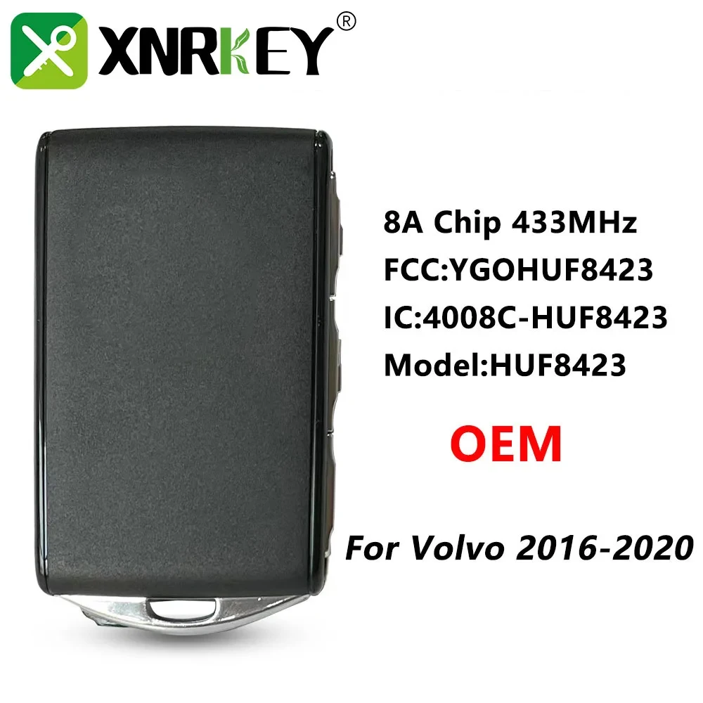 

XNRKEY Original Keyless Smart Remote Car Key 8A Chip 433Mhz for Volvo S90 S60 S40 XC60 XC90 2016-2020 Full Keyless Remote Key