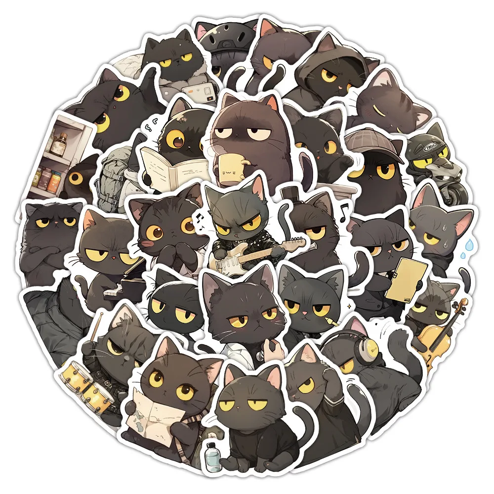 63 pçs bonito gato preto dos desenhos animados kawaii gatinho graffiti adesivos caixa de óculos mala notebook bicicleta brinquedo decorativo adesivos