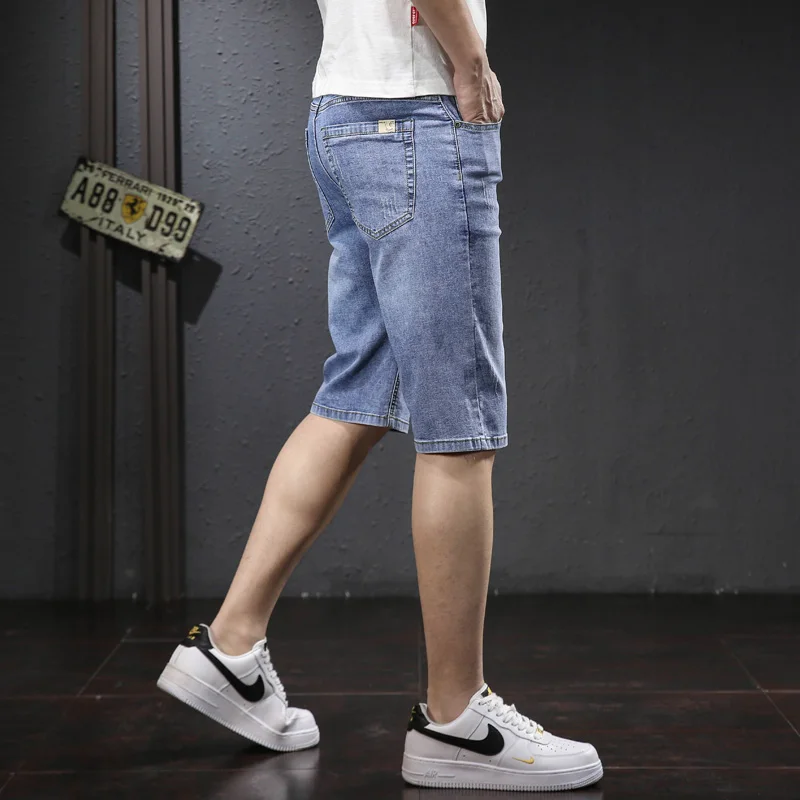 مستقيم الرجال الصيف الدنيم السراويل الجديدة القطن تمتد العمل عارضة السراويل الكورية الأعمال الكلاسيكية جينس قصير ماركة الملابس