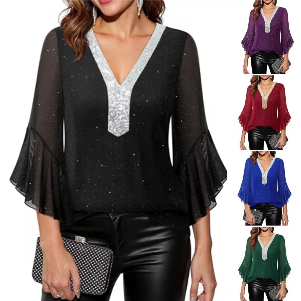 

Женская укороченная футболка с пайетками, V-образным вырезом, приталенная, с рукавами-накидками, короткая блузка, роскошная клубная/вечерняя сексуальная одежда, топ для вечеринок, Mujer
