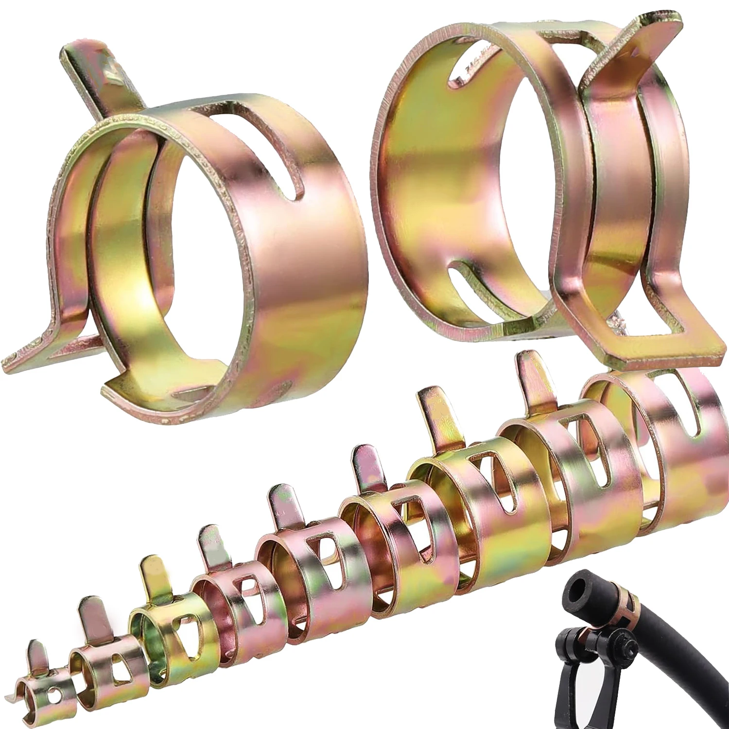 Kit profissional de braçadeira de mola de aço inoxidável, 50 peças, variedade de 5-20mm para tubo de mangueira de silicone de água de óleo de vácuo de combustível automotivo,