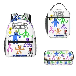 Rainbow Friends plecaki chłopcy dziewczęta Bookbag studenci torby szkolne kreskówki plecak dla dzieci torba na lunch torba na długopis trzyczęściowy zestaw