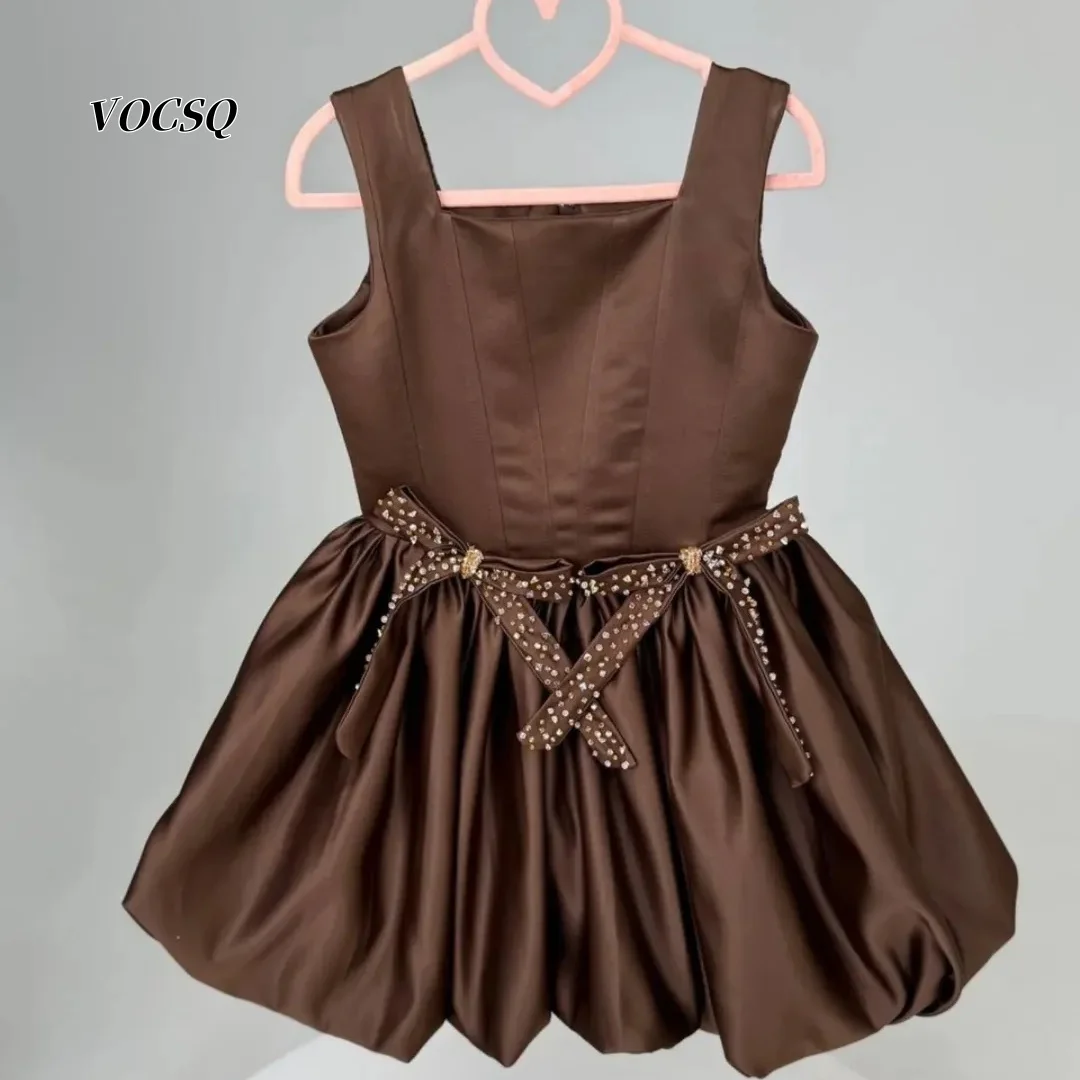 robe-de-demoiselle-d'honneur-en-satin-marron-style-corset-avec-ceinture-a-nœud-robe-courte-bouffante-pour-petites-filles-occasions-speciales-personnalisee