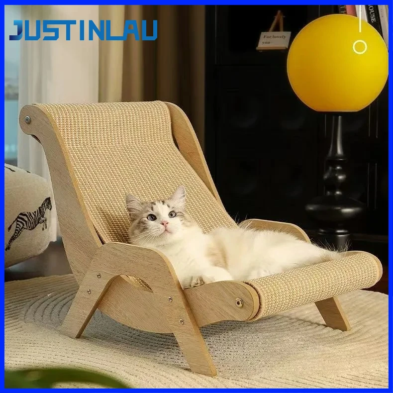 justinlau-2-sizes-sisal-cat-scratching-board-wooden-cat-lounge-chair-extra-large-wear-resistant-cat-bed-claw-grinding-artifact
