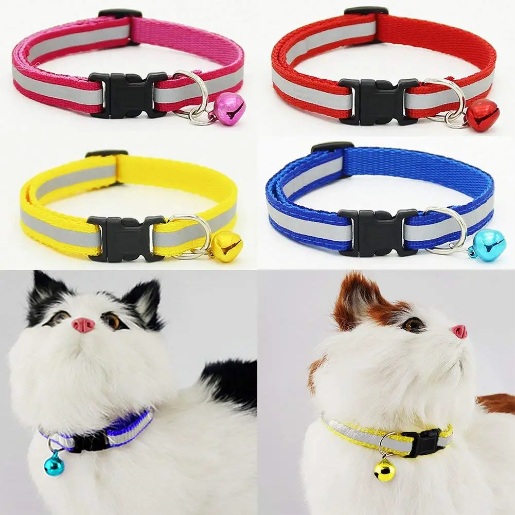 Sale Adjustable Reflective Pet Collar Safety Release Buckle with Bell for Cat Dog (Yellow)