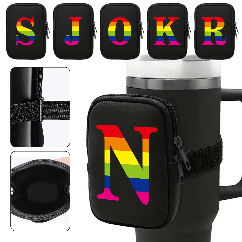 Unisex Water Bottle Cup Bags Sports Fitness Accessories Zipper Water Bottle Bag Rainbow Letter Series Small Item Storage Bag