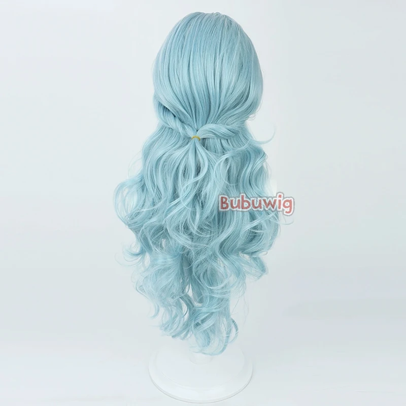 Rambut sintetis Bubuwig Hinomori Shizuku wig Cosplay proyek Sekai: kaus panggung warna-warni. Wig biru muda bergelombang 72cm tahan panas