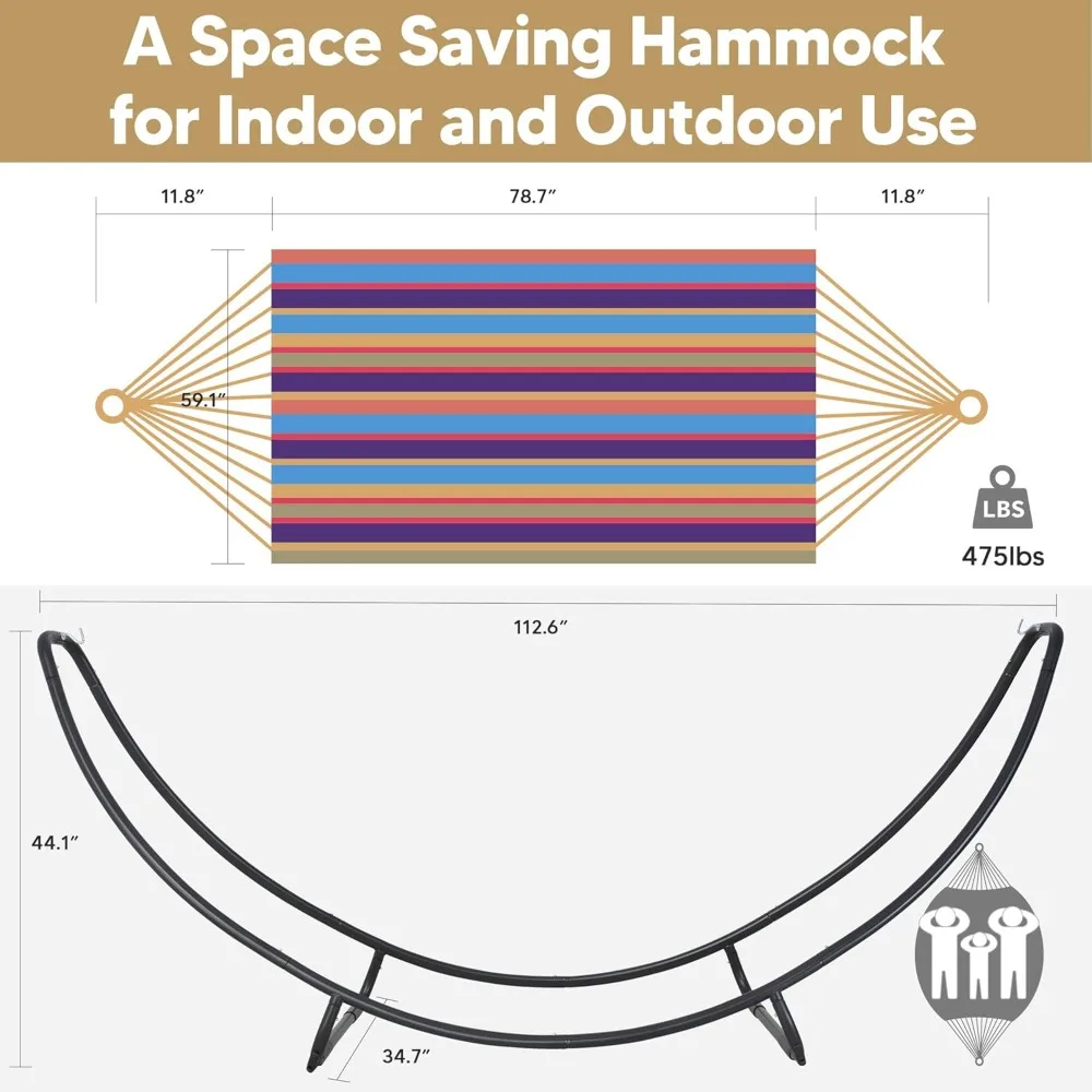 รวมขาตั้งเปลญวนแบบพกพาสำหรับสองคน ดีไซน์ประหยัดพื้นที่ สีรุ้ง กำลังจดสิทธิบัตร เหมาะสำหรับการพักผ่อนกลางแจ้ง