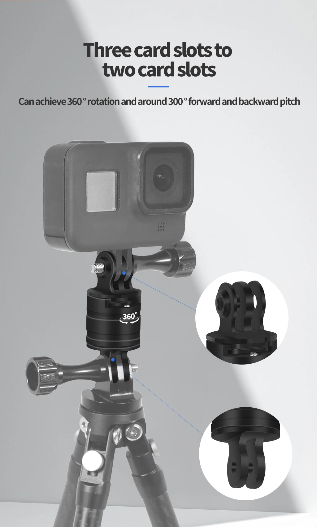 360 Grad drehbarer drehbarer Stativhalterung-Adapterhalter für GoPro 13 12 Insta360 Verlängerungsarmhalterung Action-Kamera-Zubehör – Detail 14