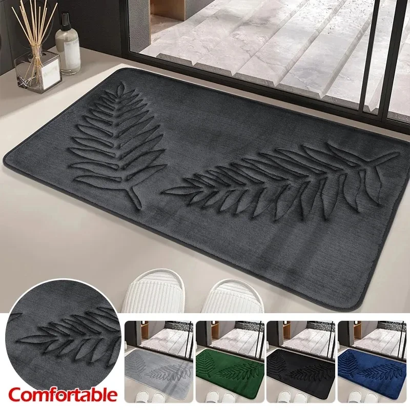 3 Piece Bathroom Mat Memory Foam Ultra Soft and Absorbent Leaf Bath Rugs Thick Washable For Bathroom Toilet Tub Mat Set