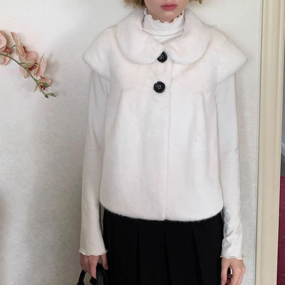 2025 autumn and winter doll collar plush vest stacked coat short thermal top  vest women waistcoat women