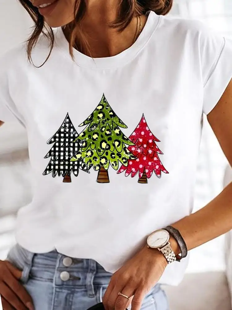 

New Year Holiday Tee Clothing Women Fashion Merry Christmas Sweet Trend Cute Print Graphic Short Sleeve T Female T-shirts