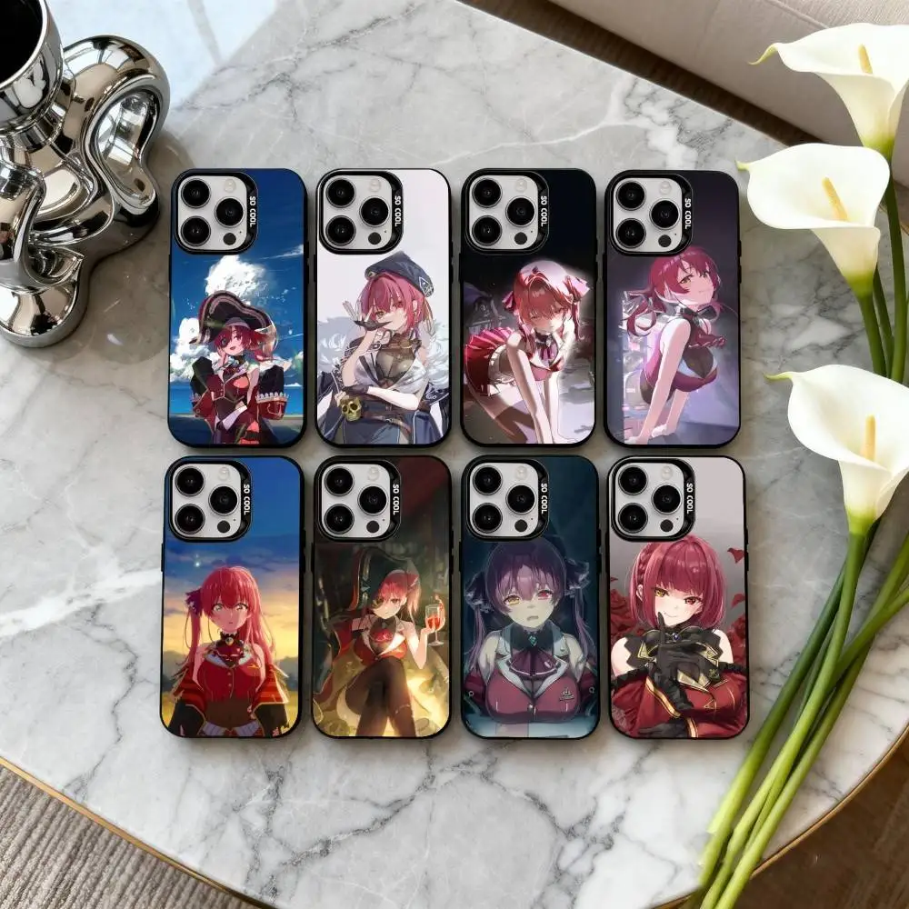 

H-Houshou M-Marine H-Hololive-E Phone Case For iPhone17,16,15,14,13,12,11 Plus,Pro Max Black Candy Silver Plated Cover