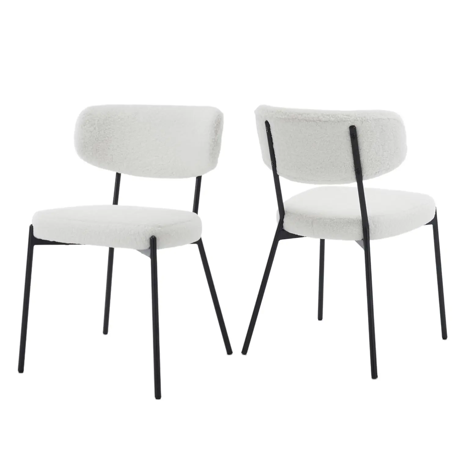 

Boucle Upholstered Dining Chairs Set of 2 Mid-Century Curved Back Metal Legs Kitchen Dining Room White, Custom
