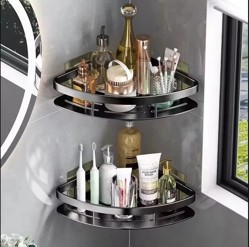 Bathroom Storage Rack No Drill Shelves Wall Mount Corner Shelf Shower Holder For WC Shampoo Organizer Bathroom Accessories Racks