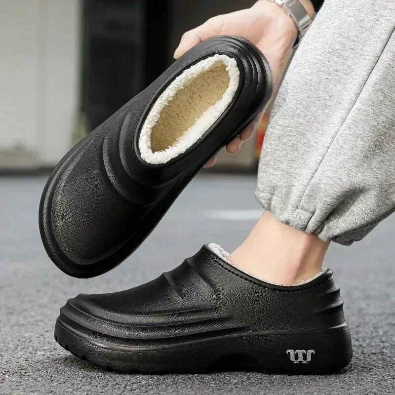 2024 New Fashion Cotton Slippers Men Winter Warm Home Cotton Shoes Waterproof Garden Shoes Indoor Slip on Concise Shoes