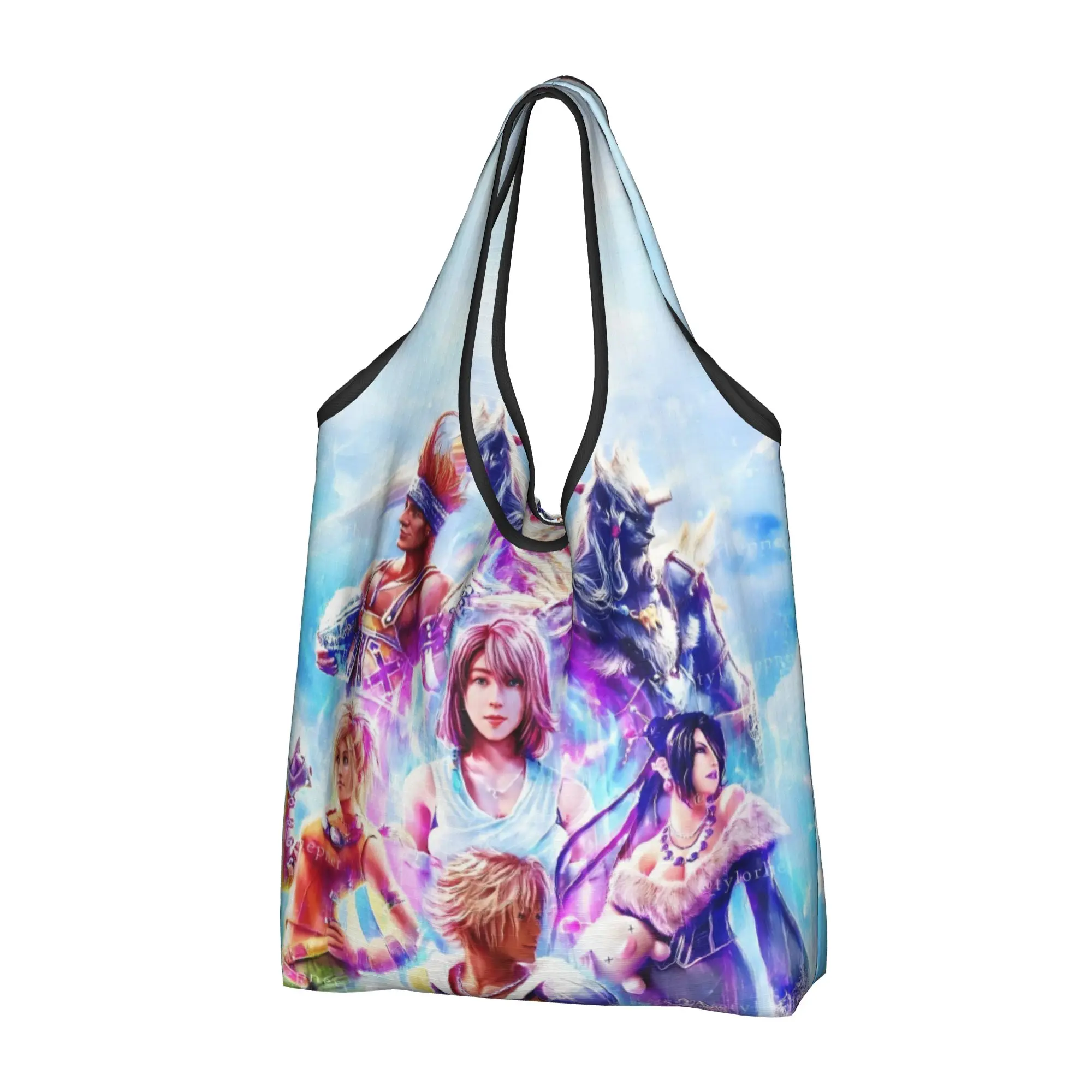 Custom Final Fantasy X Shopping Bag Women Portable Big Capacity Grocery Game Japan Fantasy Video   Tote Shopper Bags