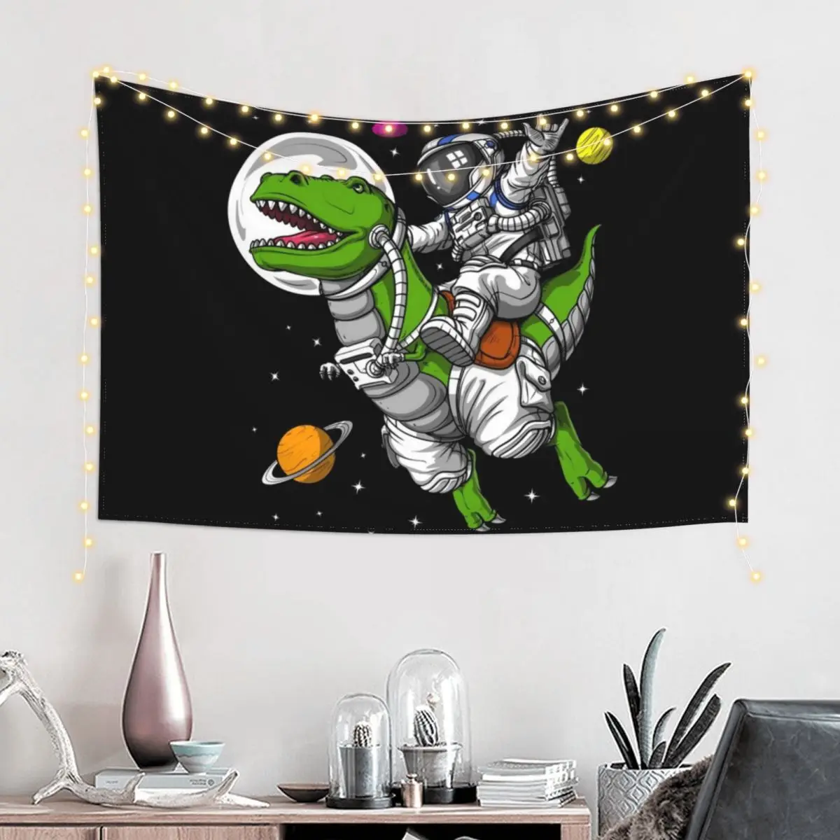 Space Astronaut Riding T-Rex Dinosaur Tapestry Decoration For Rooms Aesthetic Room Decorations Room Aesthetic Tapestry