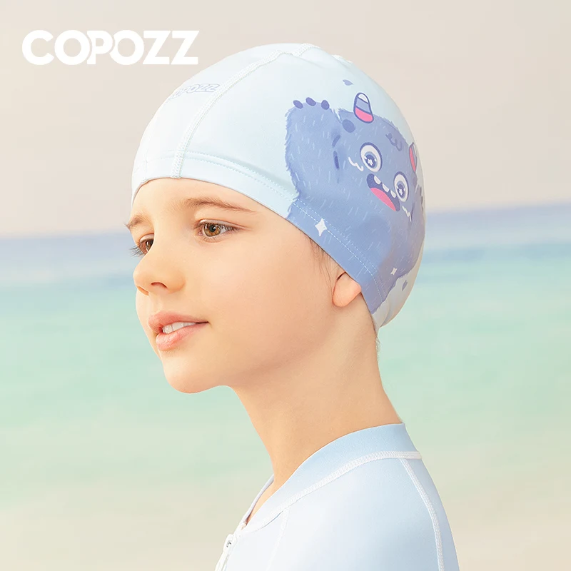 COPOZZ Cartoon Children Swimming Cap Kids PU Waterproof Ear Protection Swim Hat Elastic Bathing Hats Pool Caps For Boys Girl