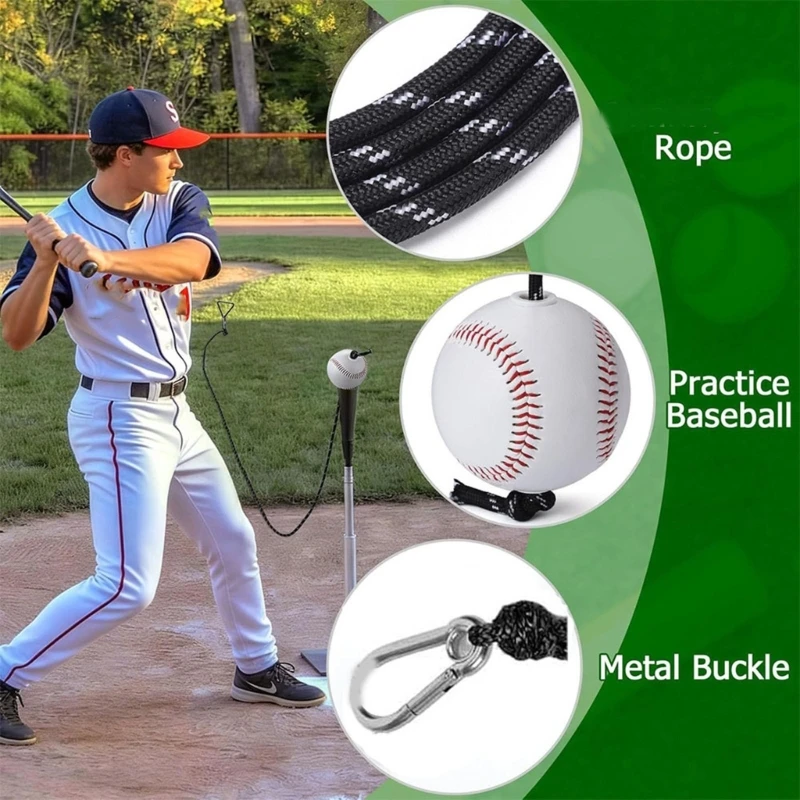 Baseball Swings Practice Device Batting Hitting Trainer With 15M Rope Reinforced