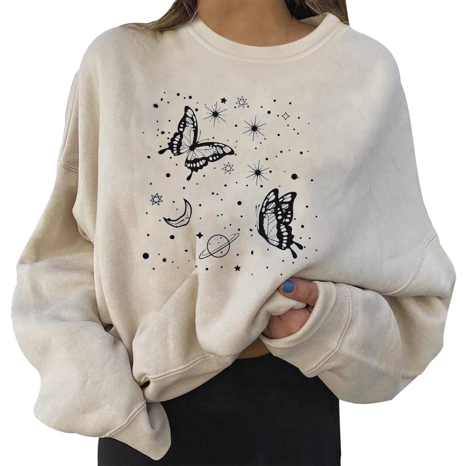 

Women's Daily Print Sweatshirt Pullover Butterfly Print Round Neck Long Sleeve Solid Color Skateboard Fashion Comfortable Blouse