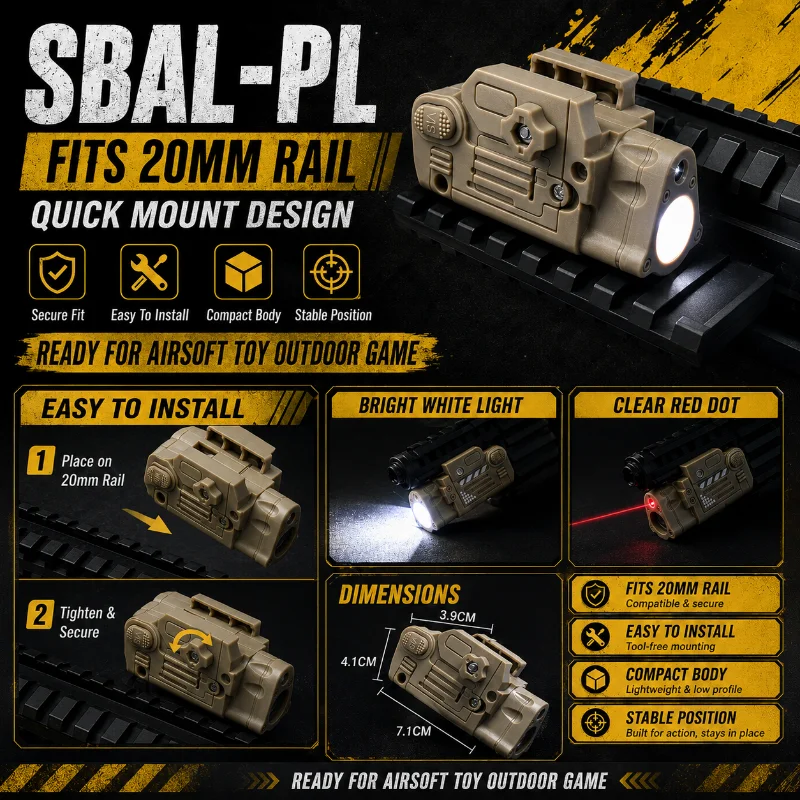 

SBAL PL Lightweight Strobe Flashlight Red Laser Adjustable Beam For Airsoft Hobby Accessories
