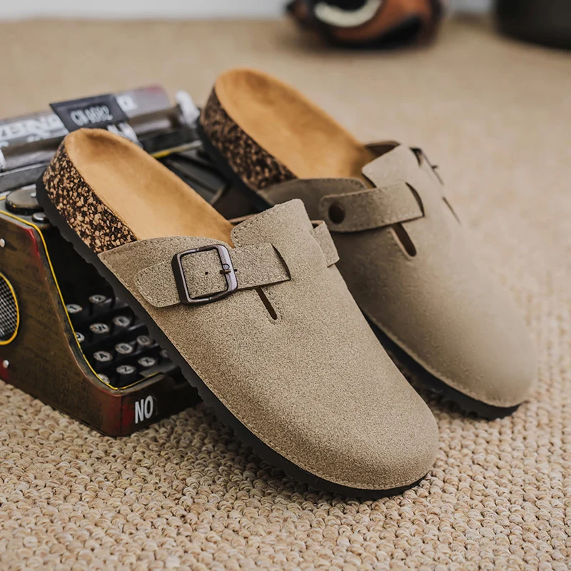 

Мужские пробковые тапочки, сабо с закрытым носком, замшевые кожаные сандалии, летняя повседневная обувь, удобные сабо для дома и улицы