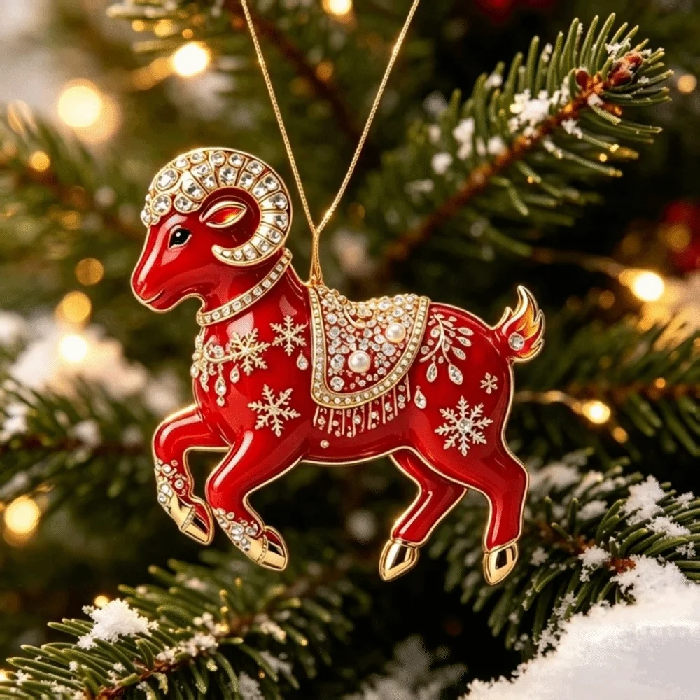 2D Flat Goat Hanging Ornament Acrylic Artificial Rhinestone Animal Hanging Decoration Shining Simulation Zodiac Goat Souvenir