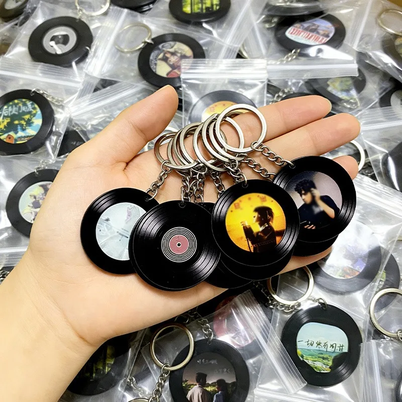 10 unidades de llaveros colgantes DIY de vinilo musical con chip NFC, con diseño de disco de vinilo, mini CD y disco de concierto, con espacio para foto