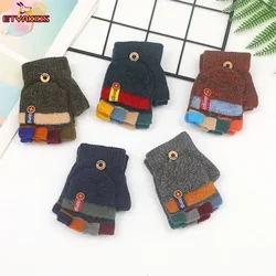 Mezze dita Flip guanti per bambini Jacquard colore abbinato autunno inverno guanti caldi per bambini studenti che scrivono guanti per bambini