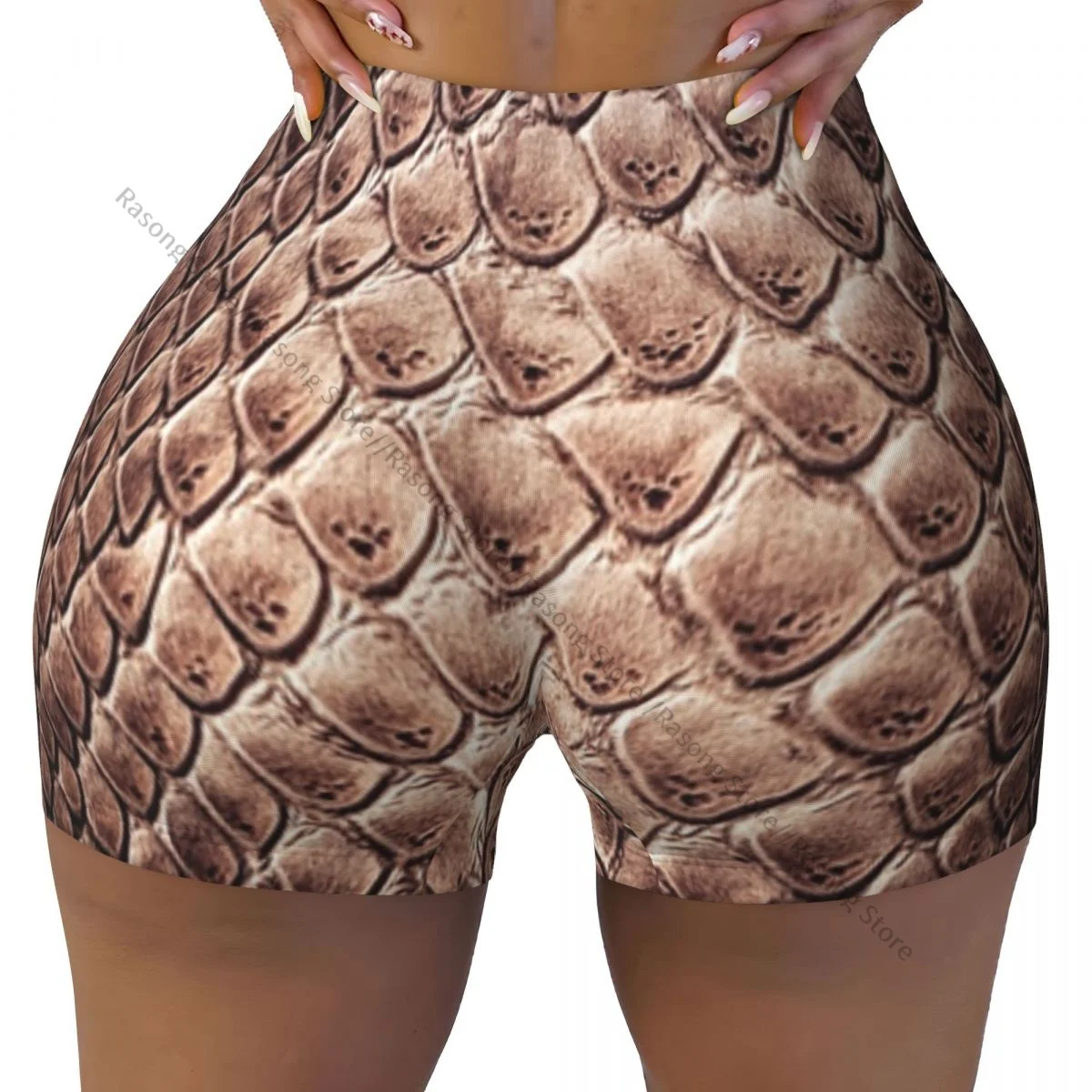 Push Up Short Elasticity Scrunch Butt Snake Skin Texture Print Running Shorts Sports Shorts Womens Clothes Gym