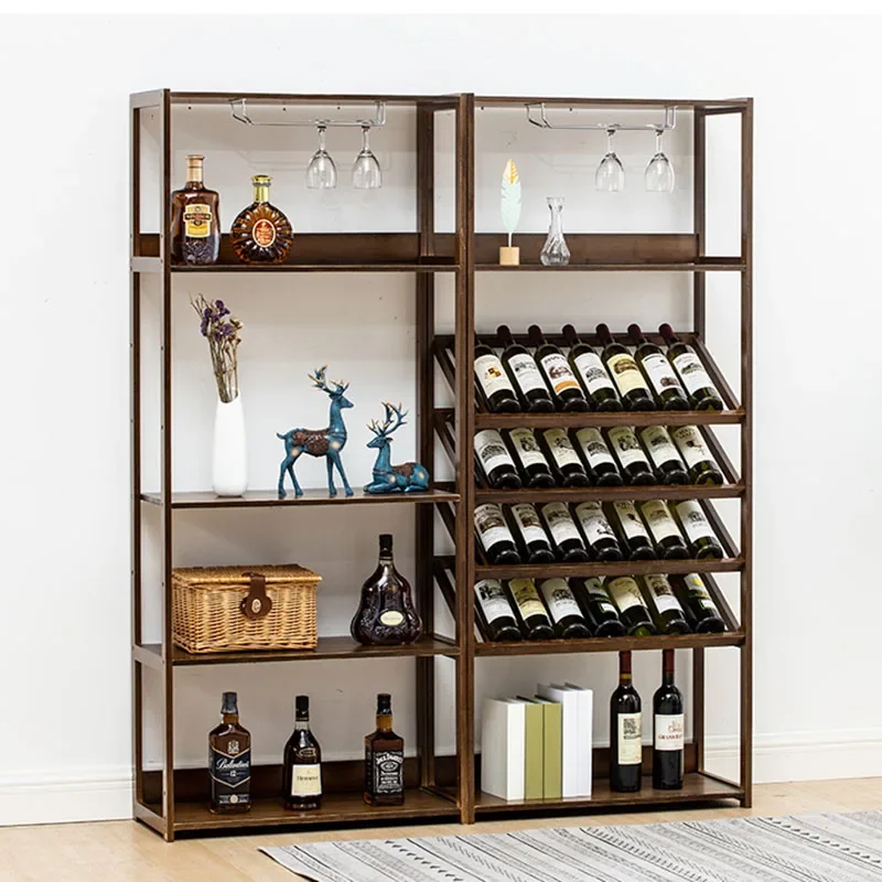 

Wooden Bar Cabinet Vintage Vertical Drink Display Shelf Kitchen Home Nordic Buffet Wine Rack