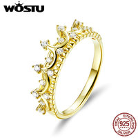 WOSTU 925 Sterling Silver 18K Gold Royal Crown Band Rings For Women Shiny Zircon Wedding Party Ring Girl Birthday Jewelry Gift