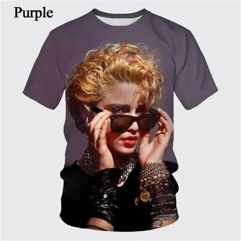 

Youth Elegant Madonna Pattern Printed T-shirt 3D Neutral Round Neck Sexy Girl Top Men's and Women's Streetwear Short Sleeve Tees