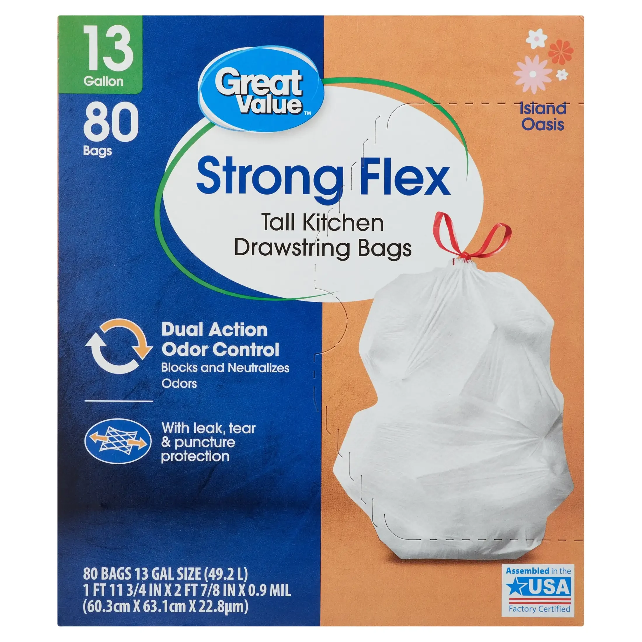 2024 NEW Strong Flex Tall Kitchen Drawstring Bags, 13 Gallon, 80 Count Leak, Tear, and Puncture Protection