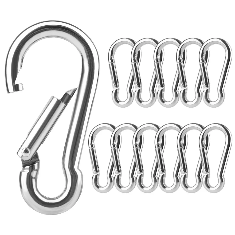 Paquete de 6 Mosquetones de Acero Inoxidable 304 de 40-60 mm, Multifuncionales, con Resorte, Anillo de Bloqueo, Gancho, Accesorios para Joyería