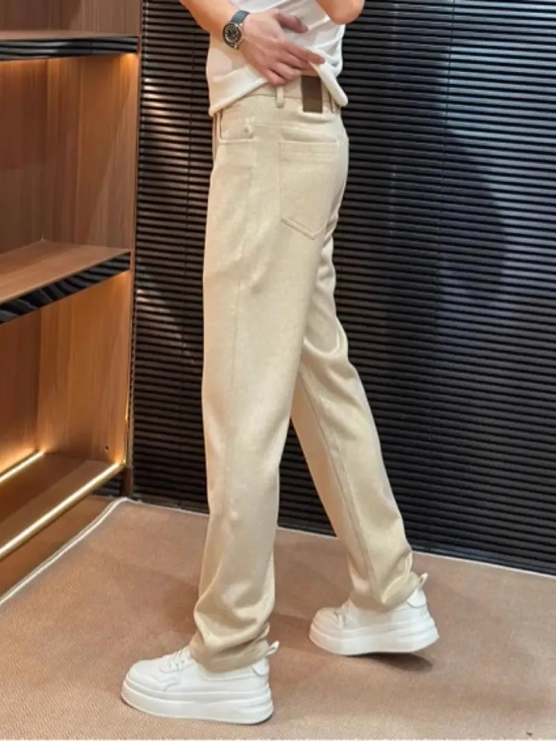 

High Quality Men's Casual Pants New Style Business Fashion Spring Autumn Straight Leg Pocket Detail Zipper Fly mid Waist