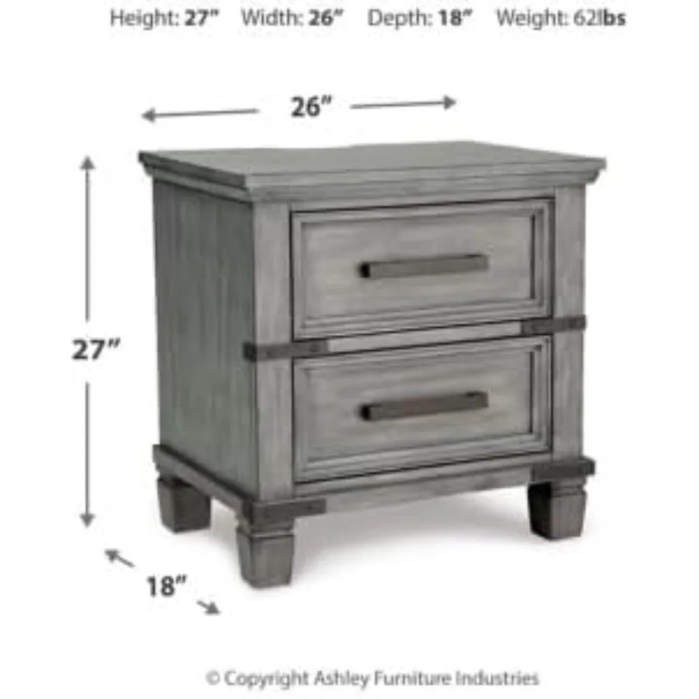 Nightstand with 2 Smooth-Gliding Drawers, Outlets & USB Ports, Russelyn Rustic Nightstand