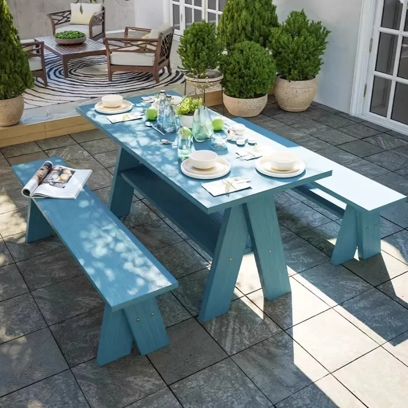 Antiseptic wood outdoor leisure combination table and chairs outdoor open-air balcony villa courtyard garden long table