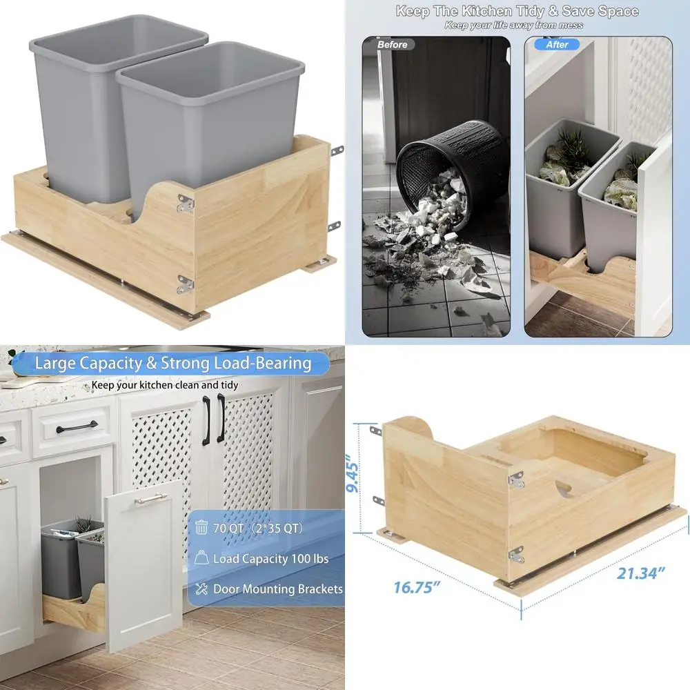 

Двойной выдвижной мусорный бак под шкафом, мягкое закрытие, кухонные корзины для мусора с полкой для организованного хранения