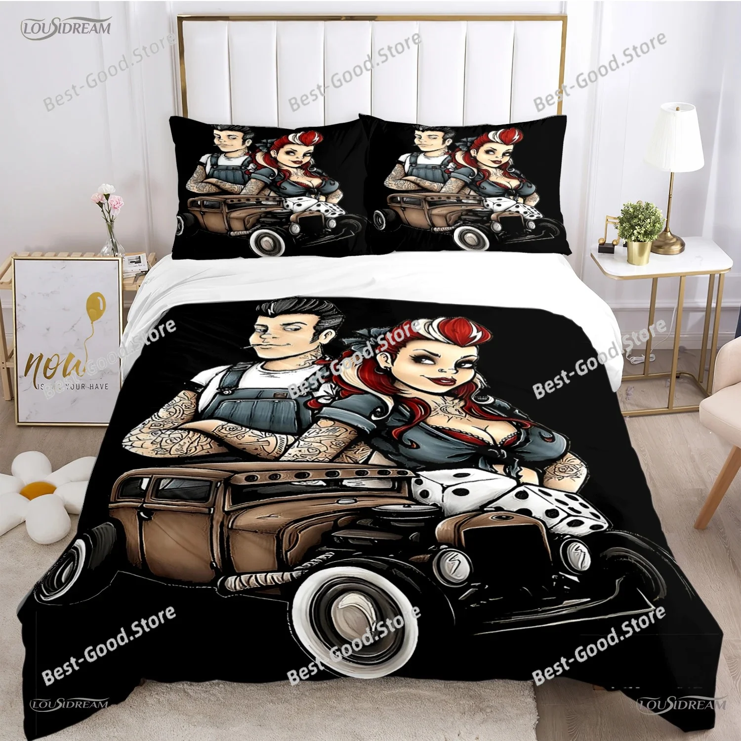 Rockabilly Hip Hop Music All Season Duvet Cover Comforter Bedding Sets Soft Quilt Cover and Pillowcases SingleDoubleQueenKing