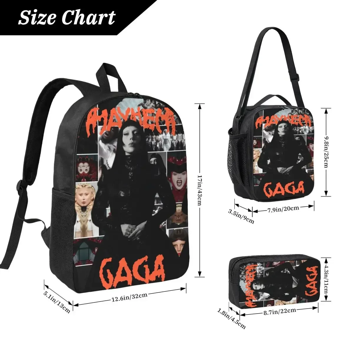 Custom Bag 3Pcs Lady Gaga Mayhem 2025 School Bags Set For Girls Boys Pencil Boxes Backpack Sets With Lunch Box For School Studen